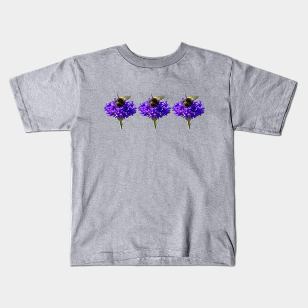 Three Cornflower with Bumblebee Floral Photos Kids T-Shirt by ellenhenryart